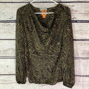 TORY Burch 100% Silk Printed Long Sleeve Blouse